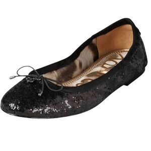 SAM EDELMAN Felicia Black Crackled Leather Ballet Flats Size 8M